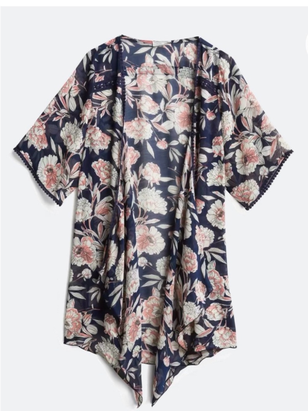 Floral Navy Sheer Kimono Cover-Up